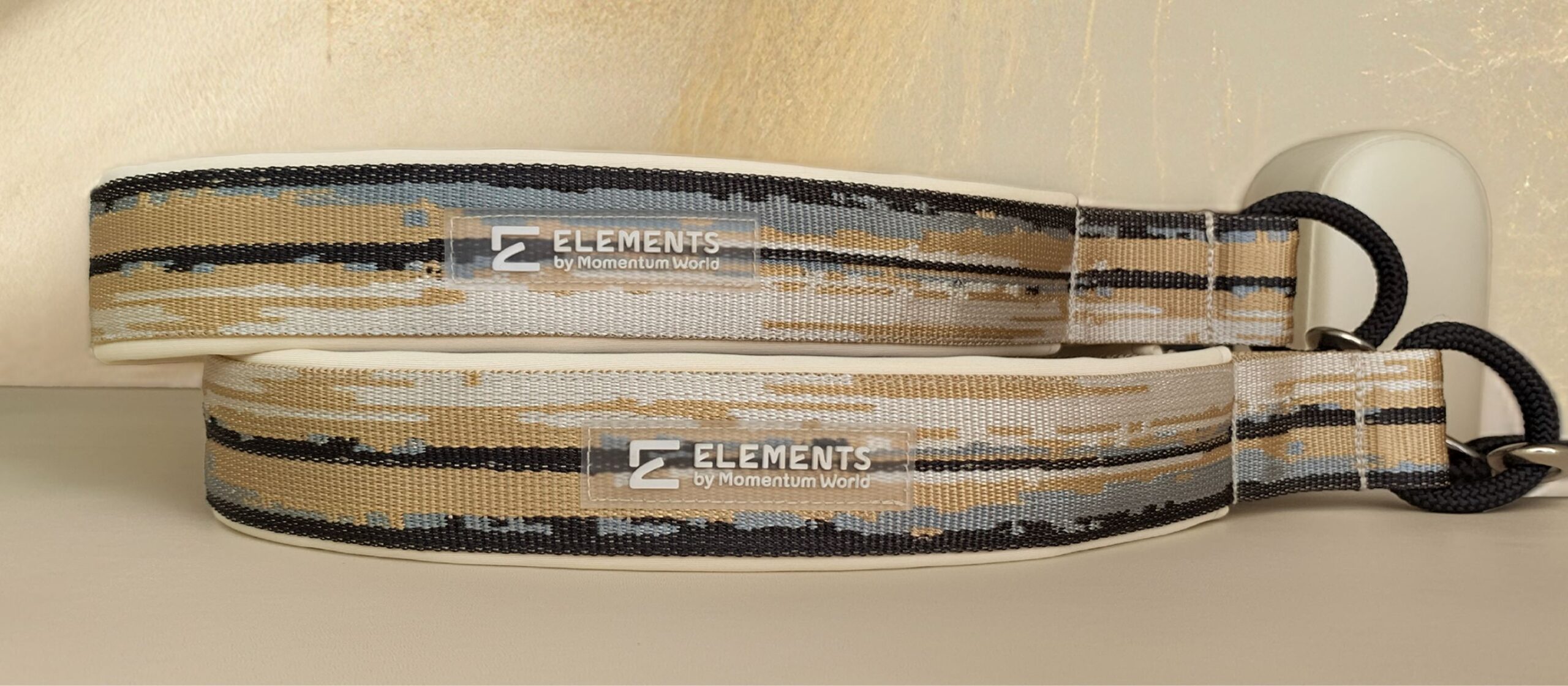 ELEMENTS® Pilates Reformer Straps in Mirage Gold, shown on a Reformer